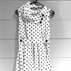 Polka Dot Faux Cowl Neck Day Dress